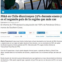 M&A en Chile disminuyen 72% durante enero y es el segundo pas de la regin que ms cae